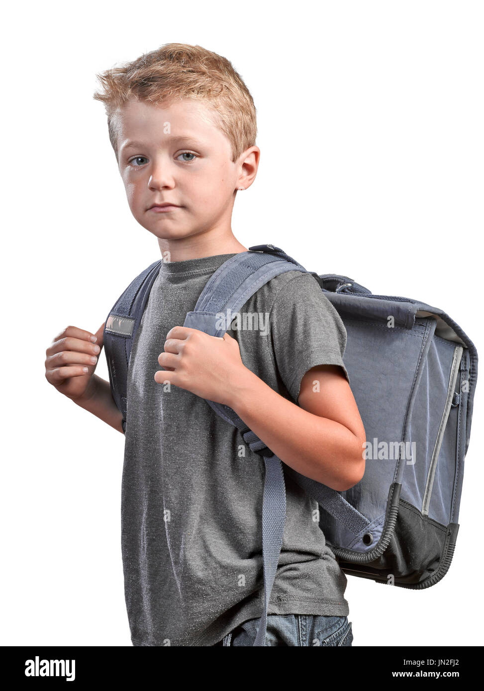 Back to shool concept, young boy with back bag isolated on white Stock ...