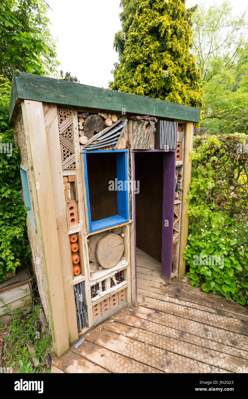 An insect-friendly shed in the Children's Garden at Barnsdale Gardens where the BBC filmed 'Gardeners World' nr Oakham, Rutland, England, UK Stock Photo