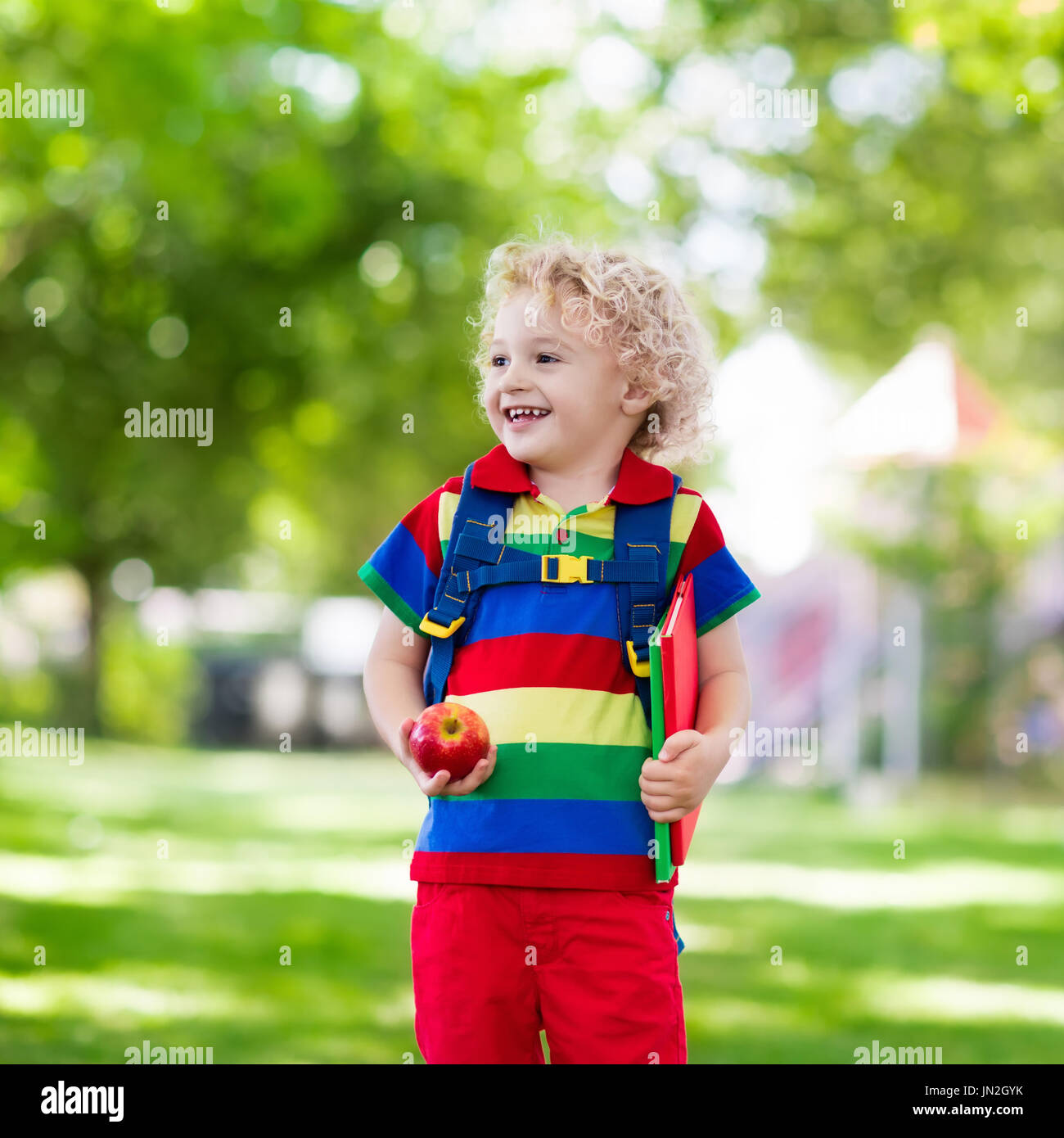 Child going back to school. Start of new school year after summer vacation. Little boy with