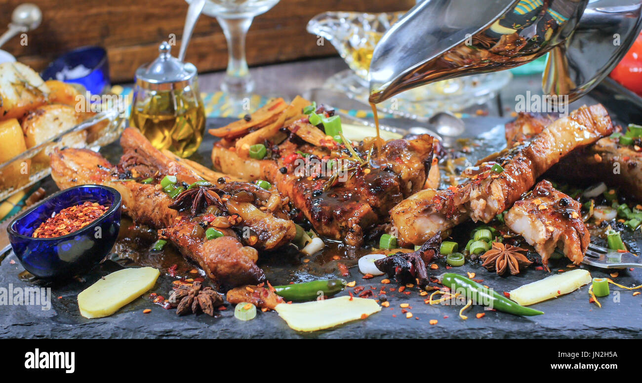 View of delicious braised sticky king pork ribs Stock Photo Alamy
