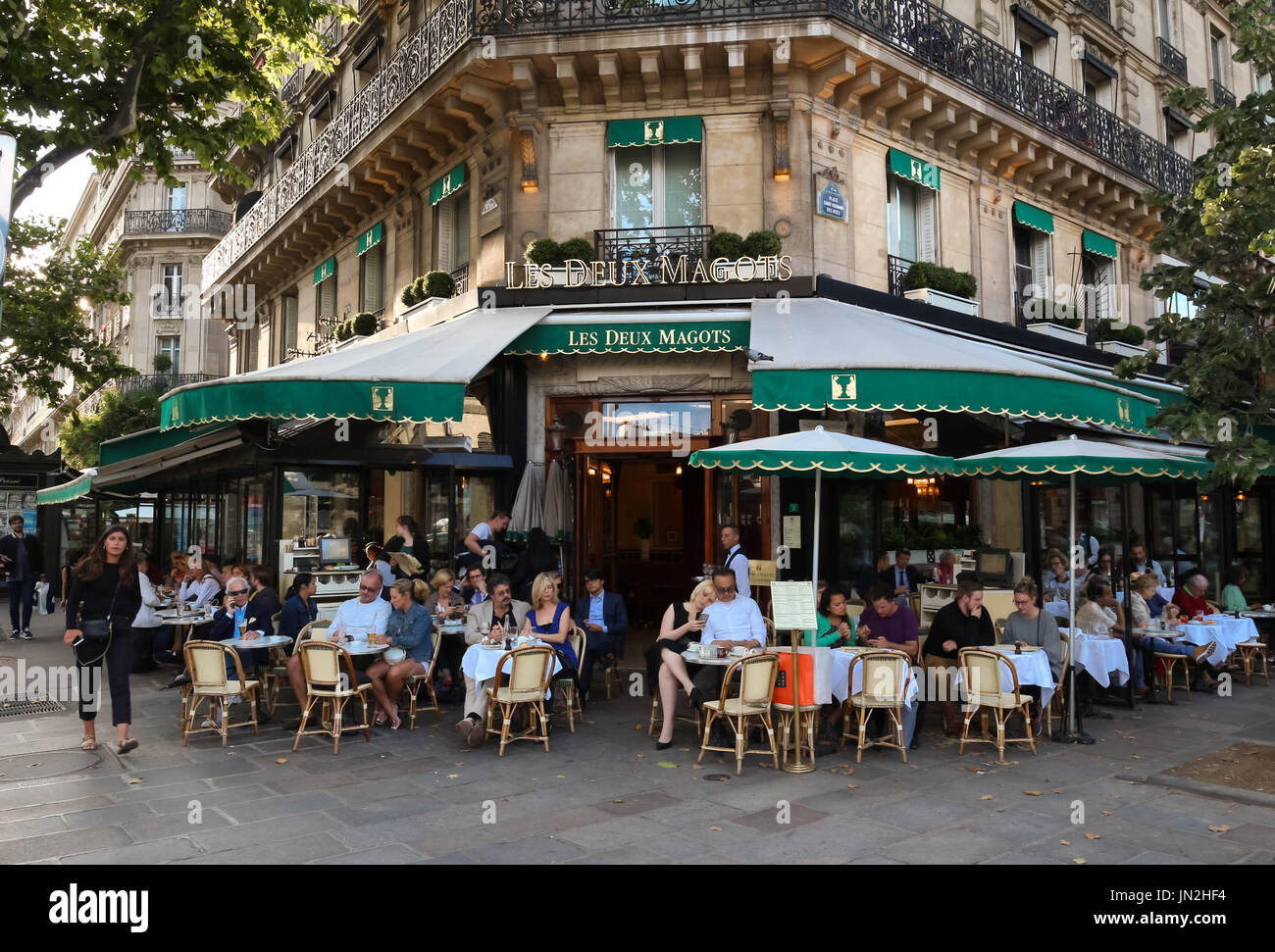 The famous parisian cafe Les Deux Magots, Paris, France. Stock Photo