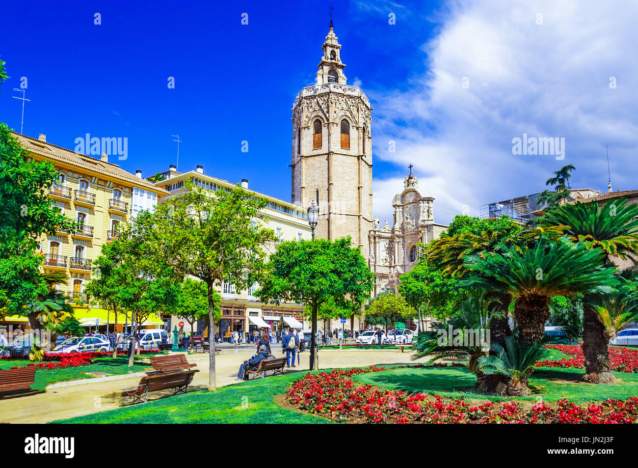 Micalet tower, Miguelete tower in Plaza de la Reina, Valencia, Spain, Europe Stock Photo