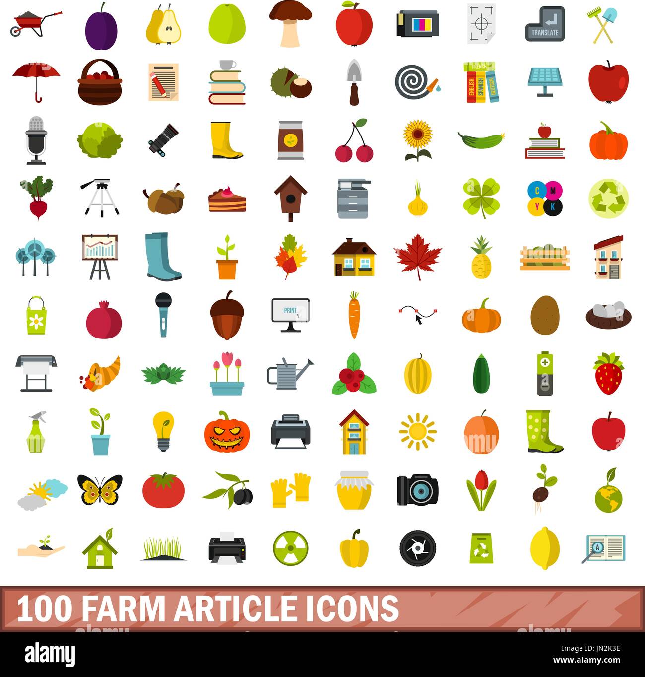 100 farm article icons set, flat style Stock Vector Image & Art - Alamy