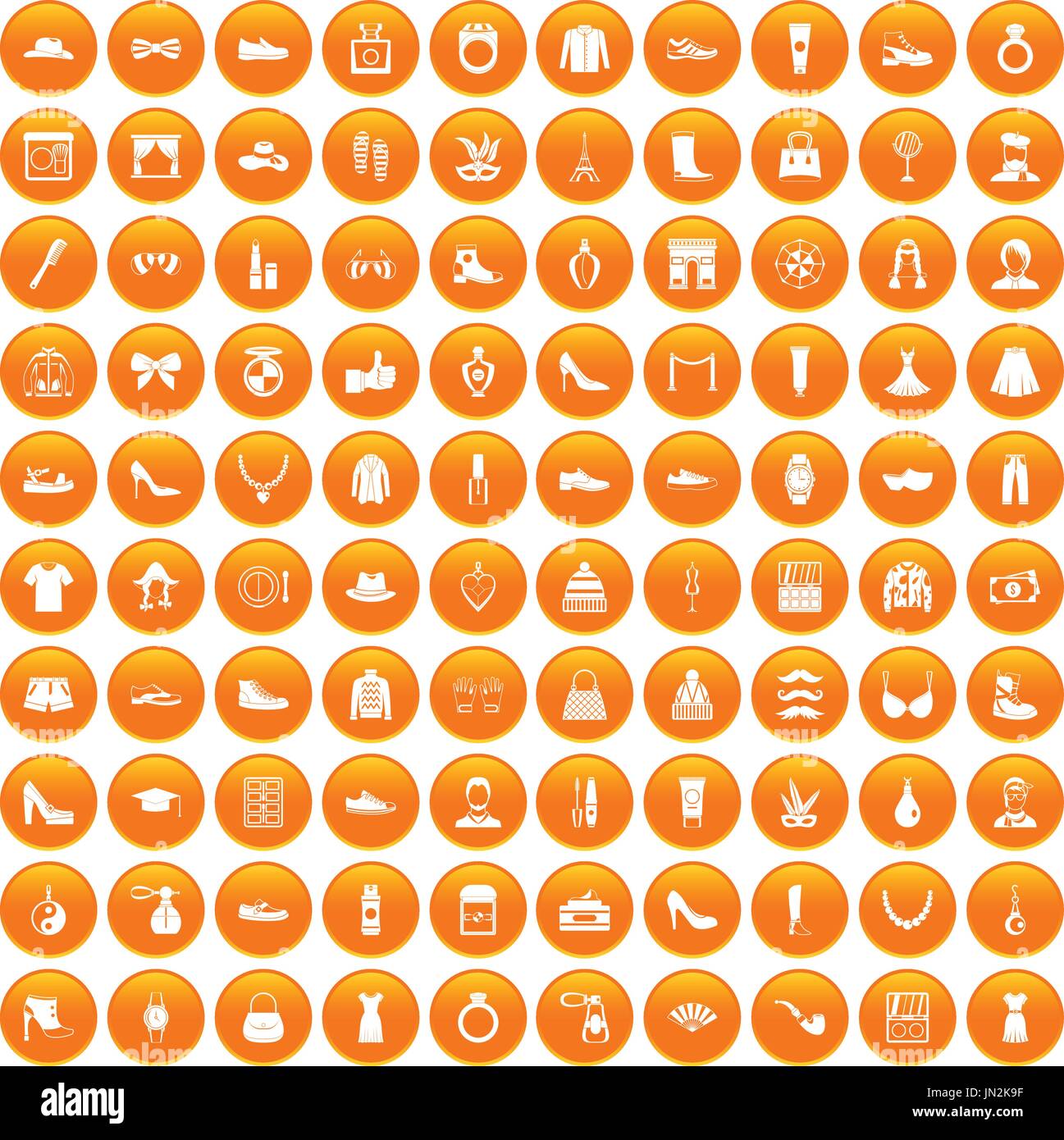 100 vogue icons set orange Stock Vector