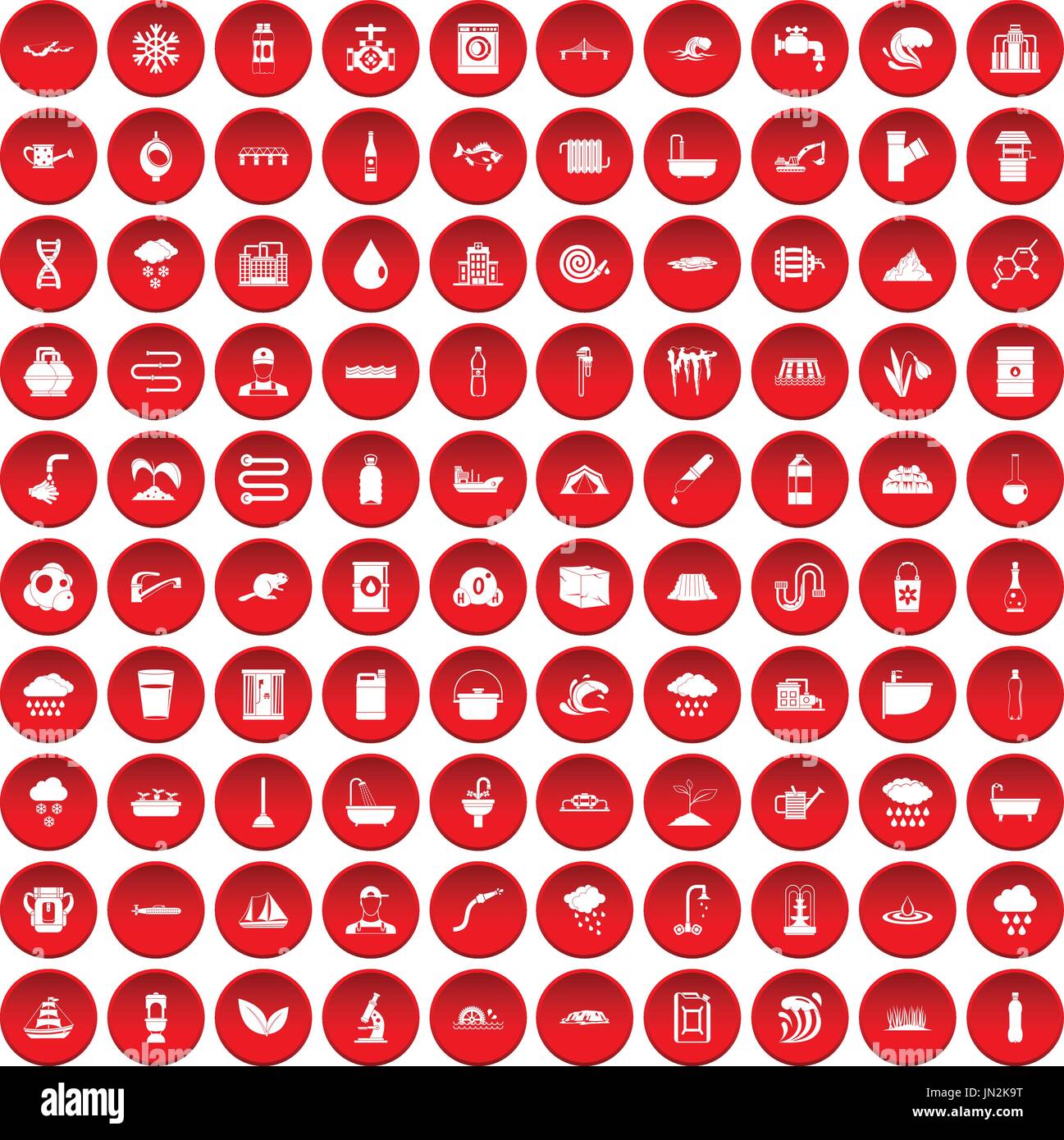 100 water supply icons set red Stock Vector
