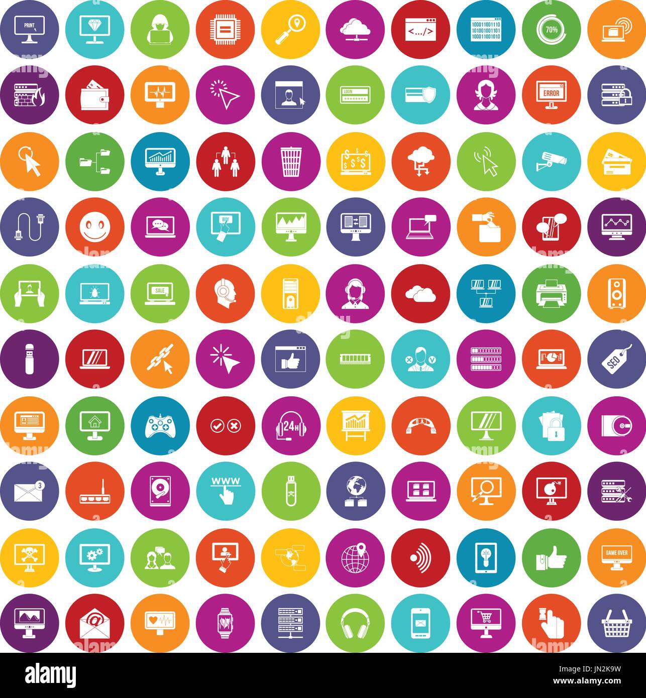 100 internet icons set color Stock Vector