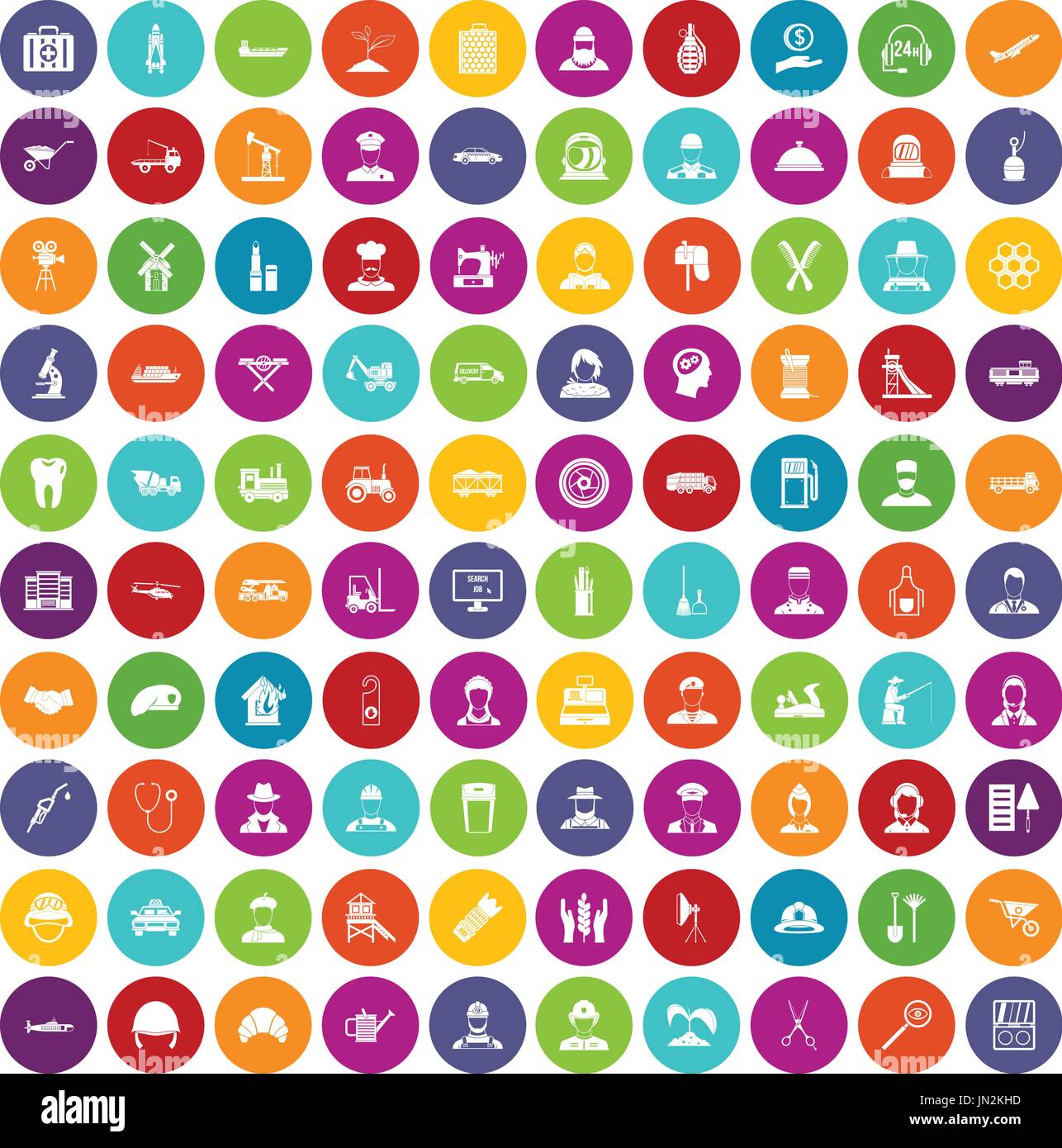 100 job icons set color Stock Vector