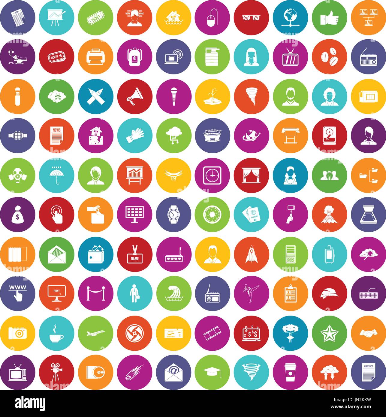 100 journalist icons set color Stock Vector