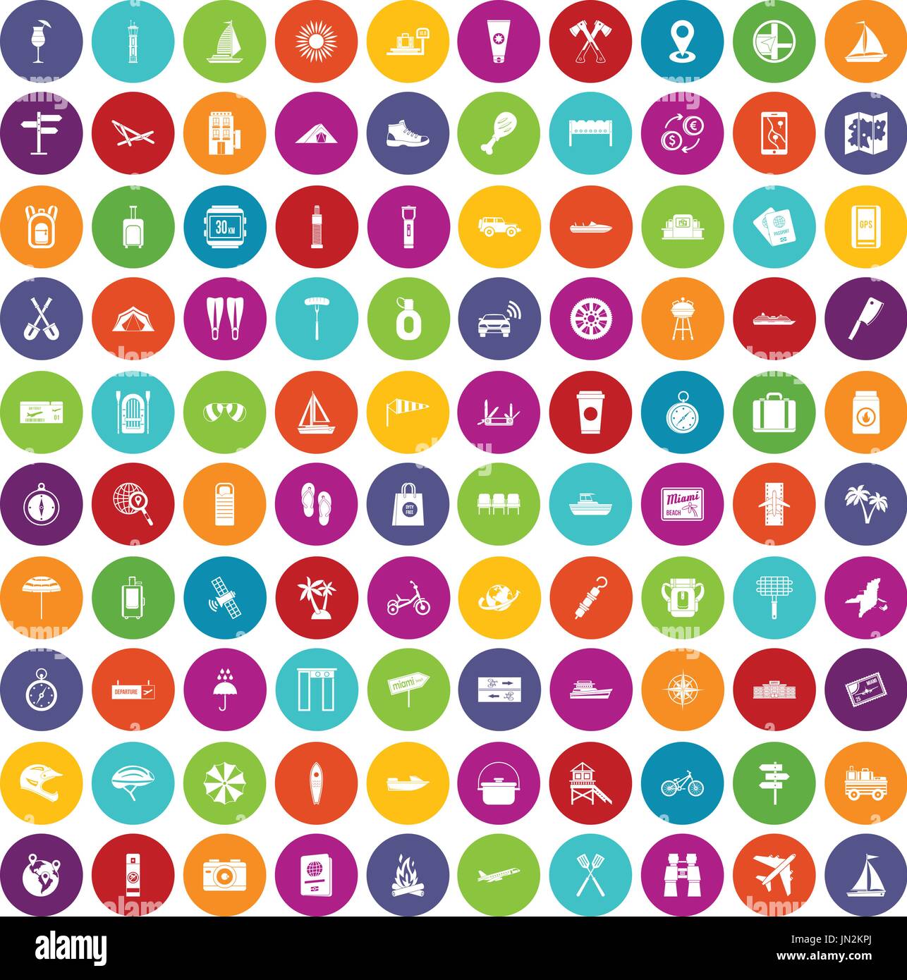 100 journey icons set color Stock Vector