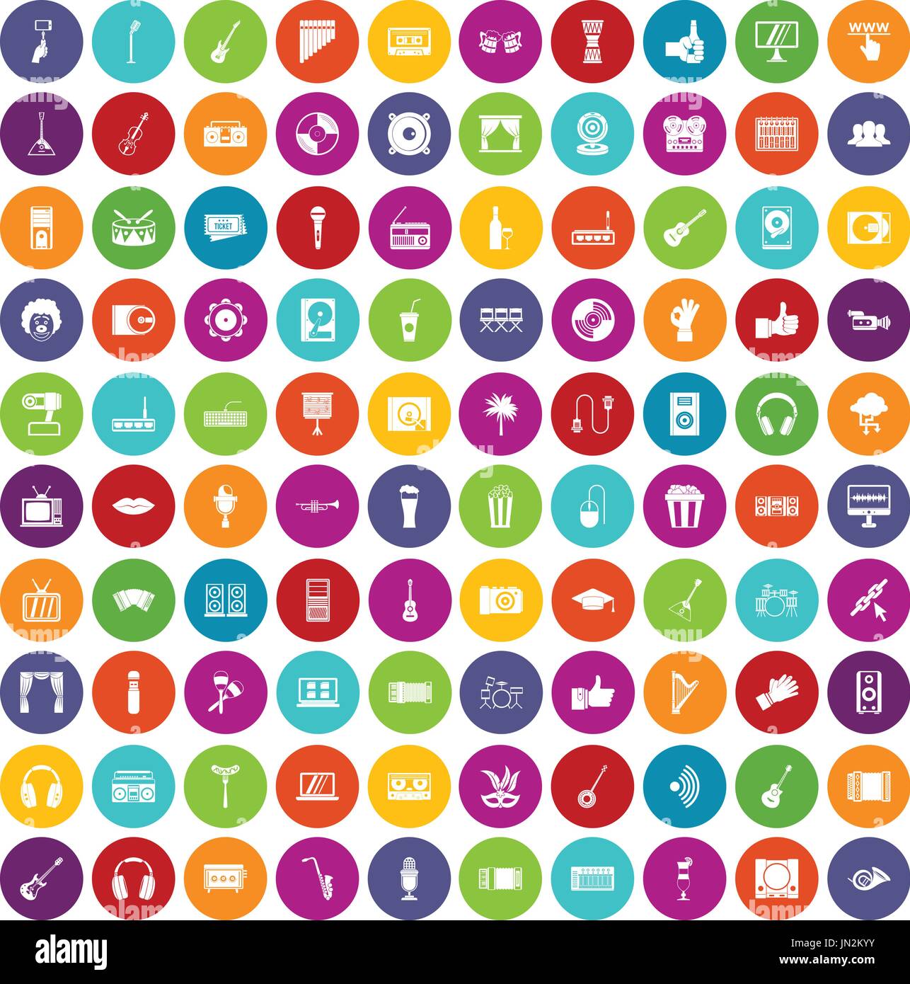 100 karaoke icons set color Stock Vector