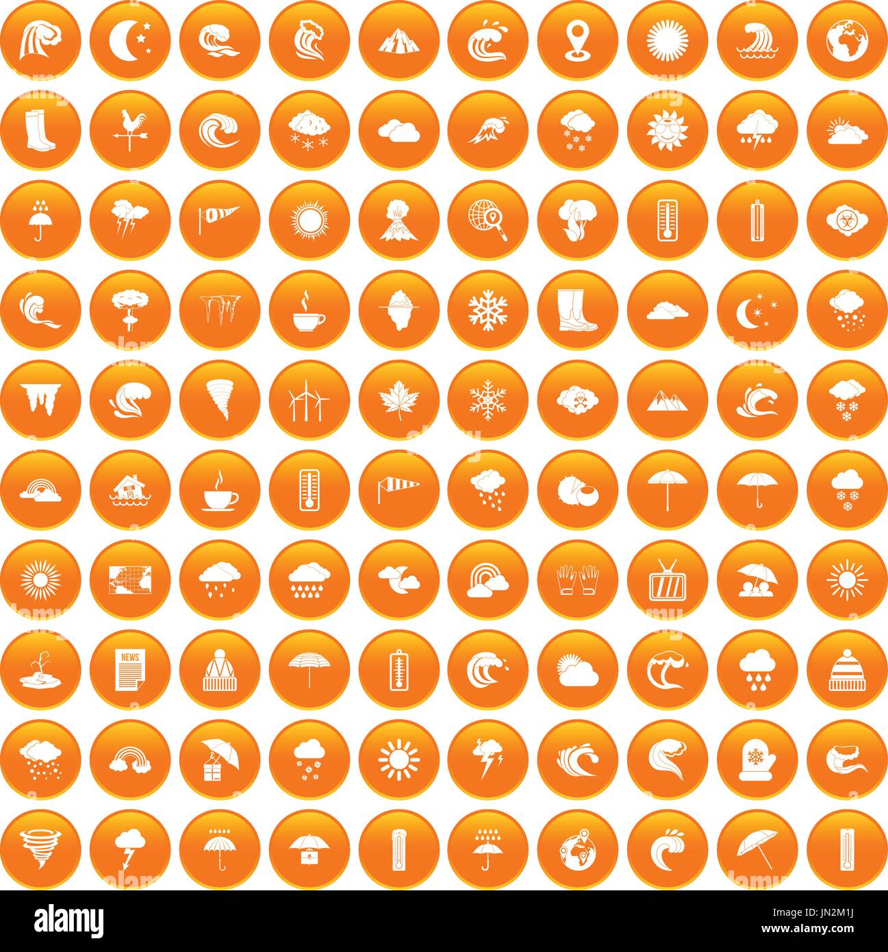 100 weather icons set orange Stock Vector