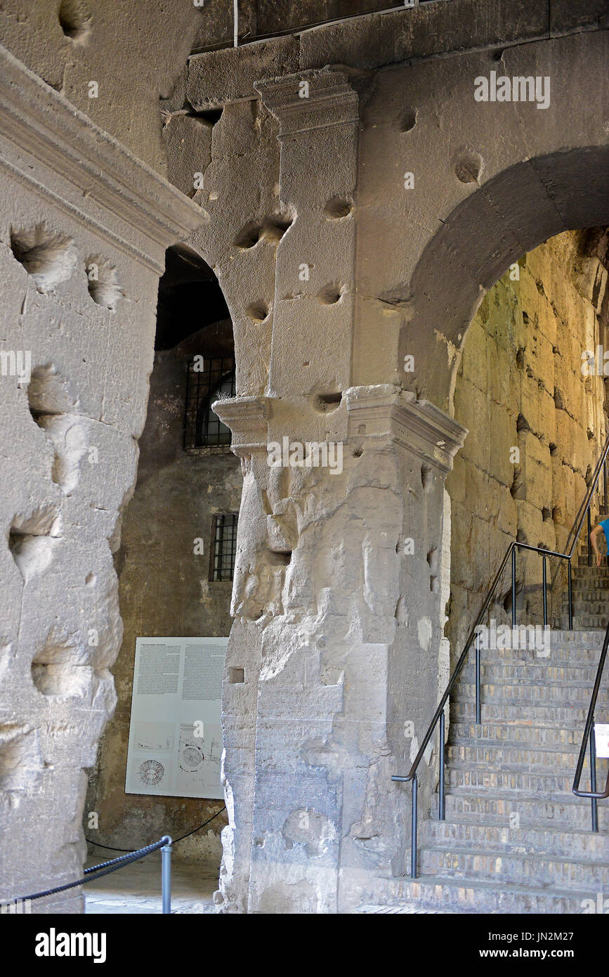 An interior column of the Colosseum, also known as the Flavian