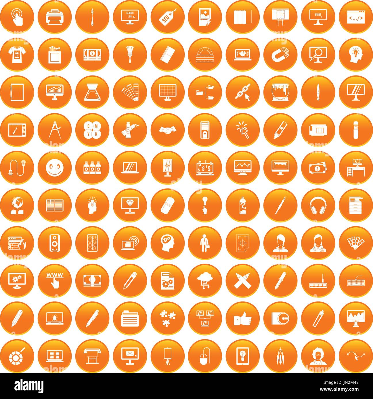 100 webdesign icons set orange Stock Vector