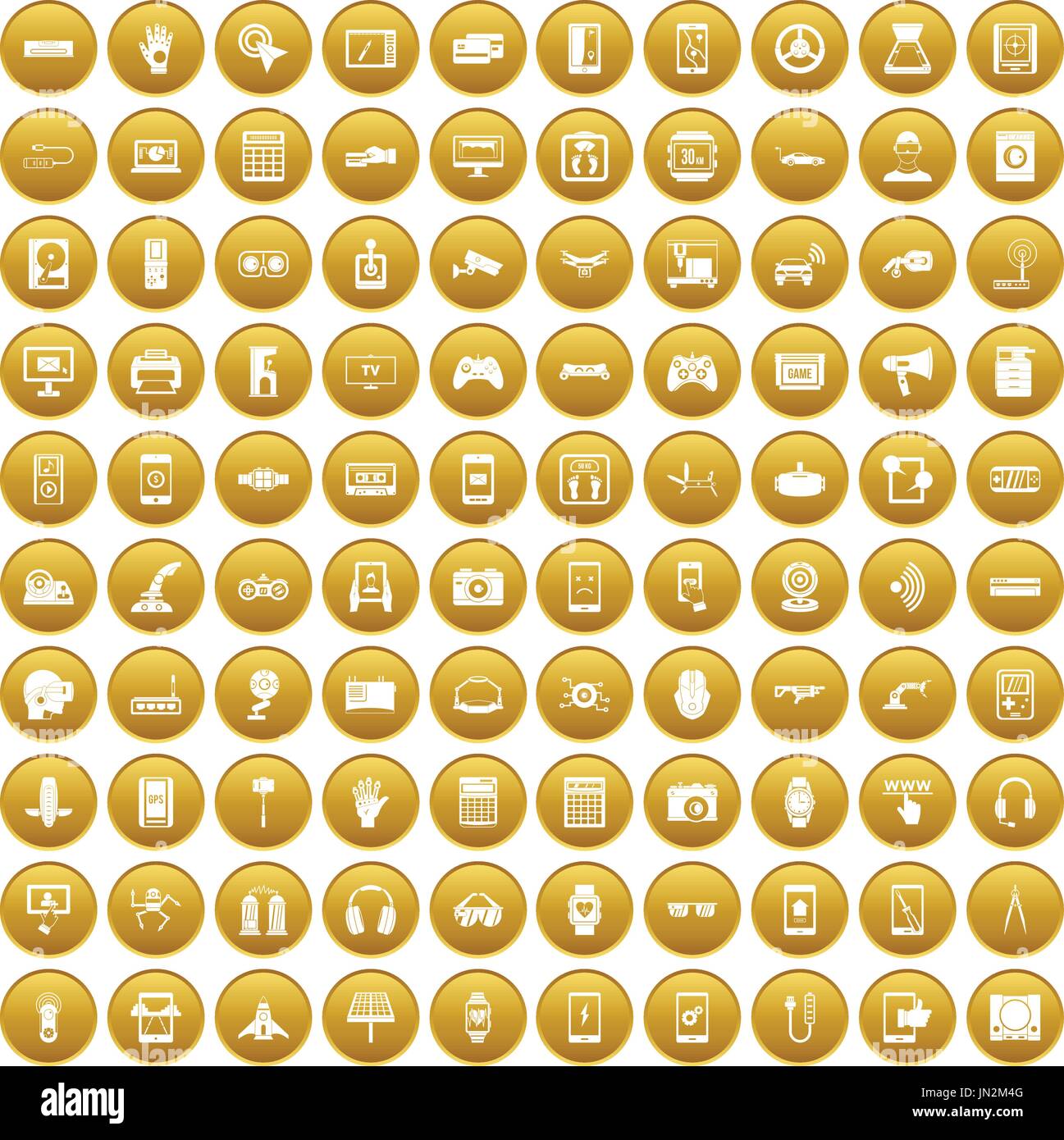 100 adjustment icons set gold Stock Vector