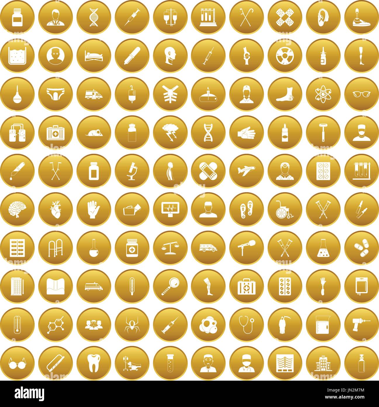 100 ambulance icons set gold Stock Vector