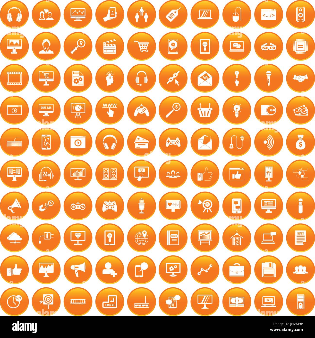 100 web and mobile icons set orange Stock Vector
