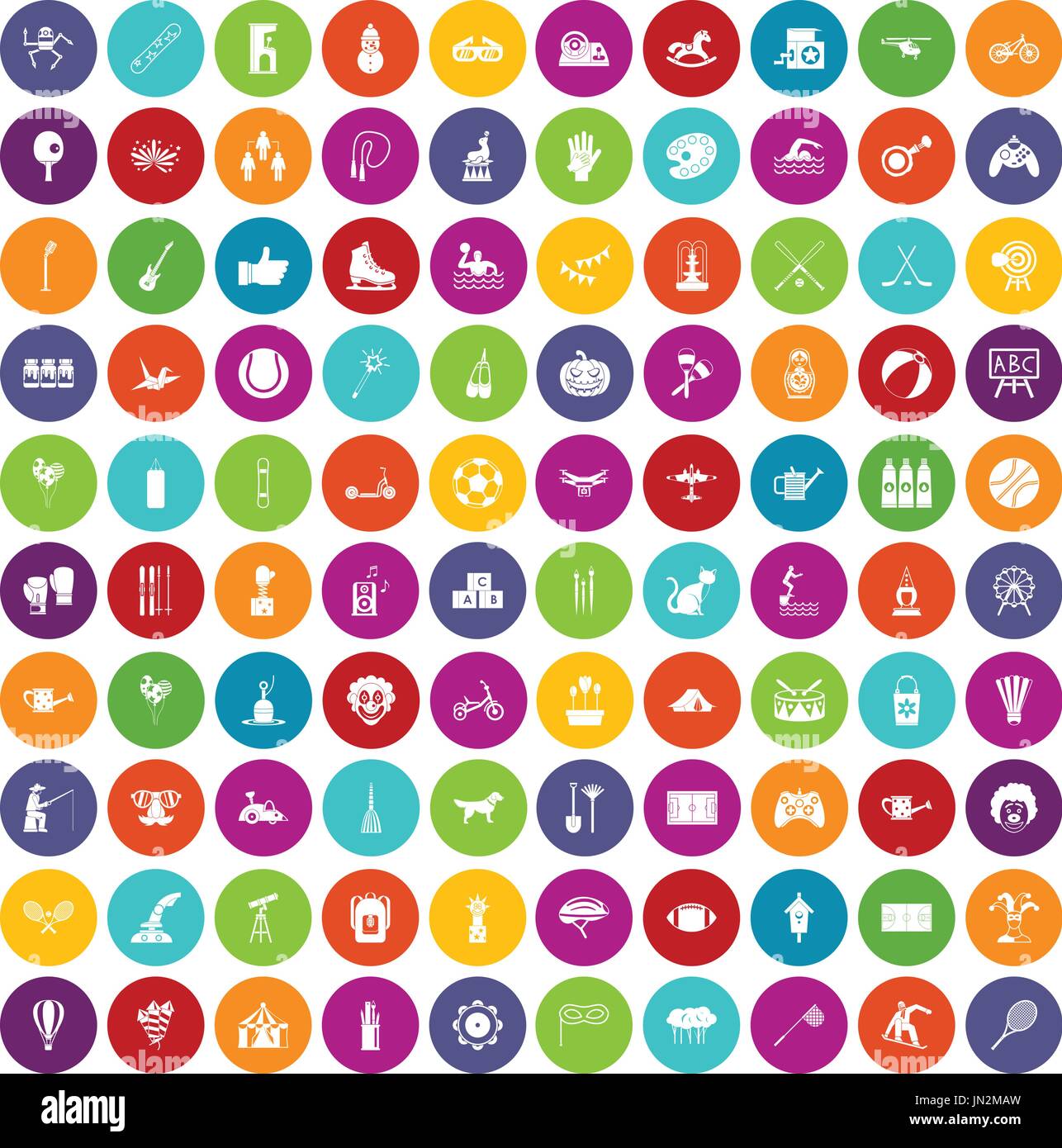 100 kids activity icons set color Stock Vector
