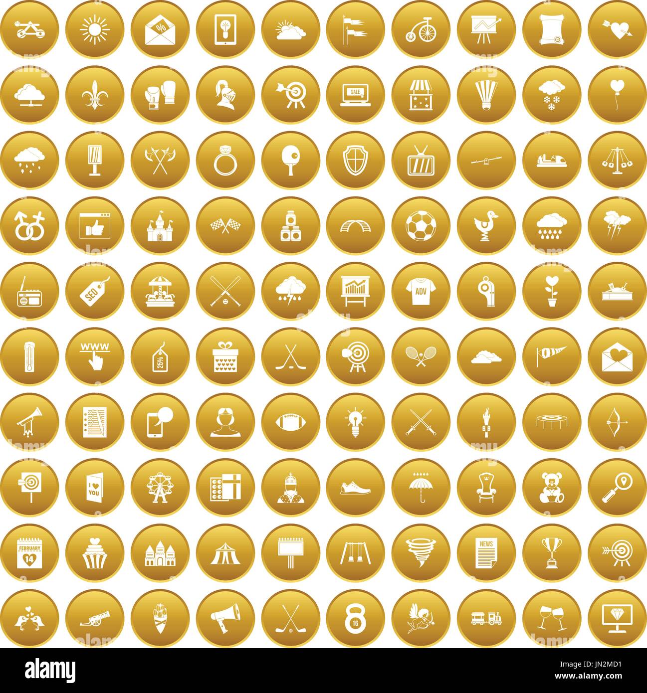 100 arrow icons set gold Stock Vector