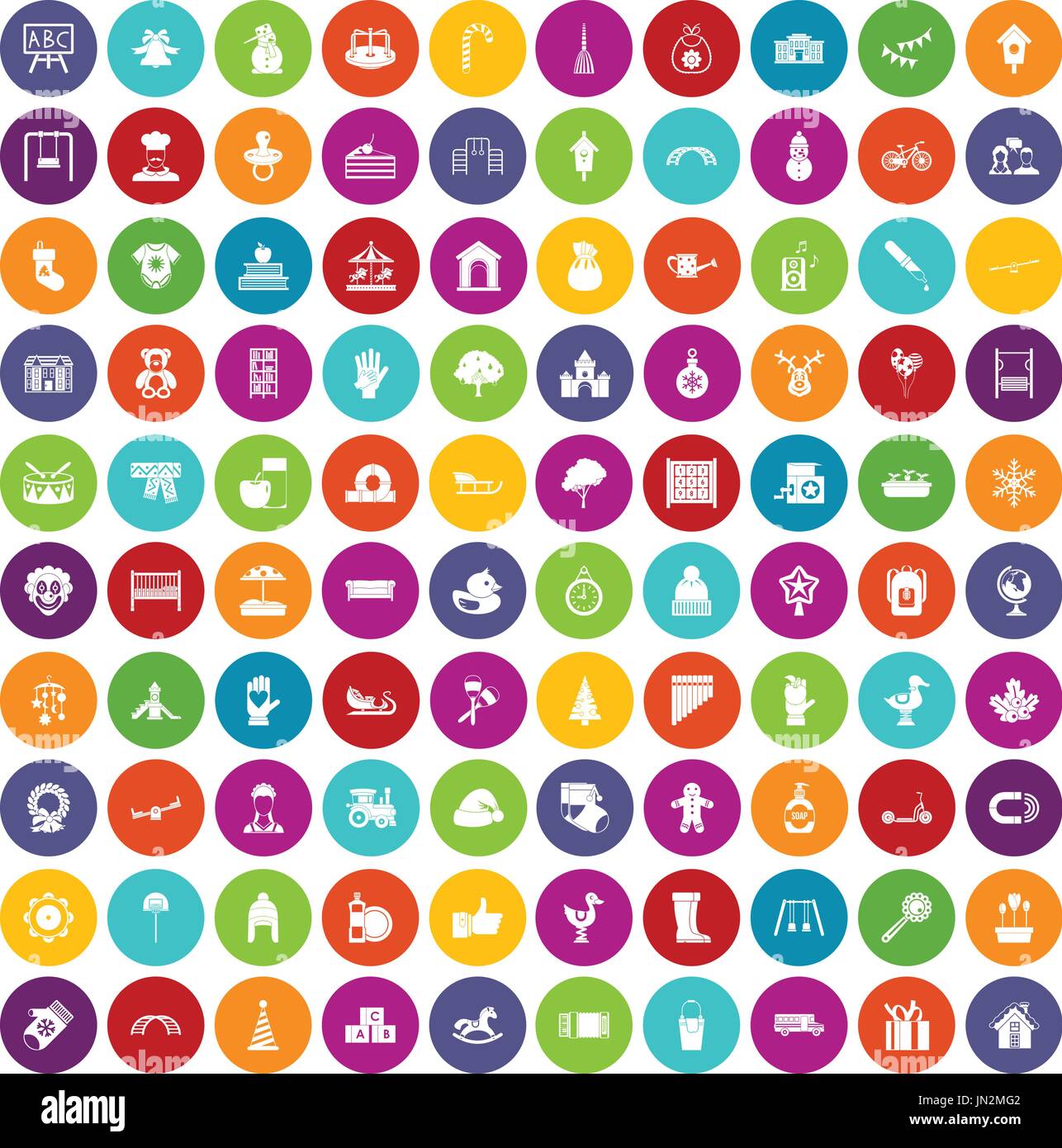 100 kindergarten icons set color Stock Vector