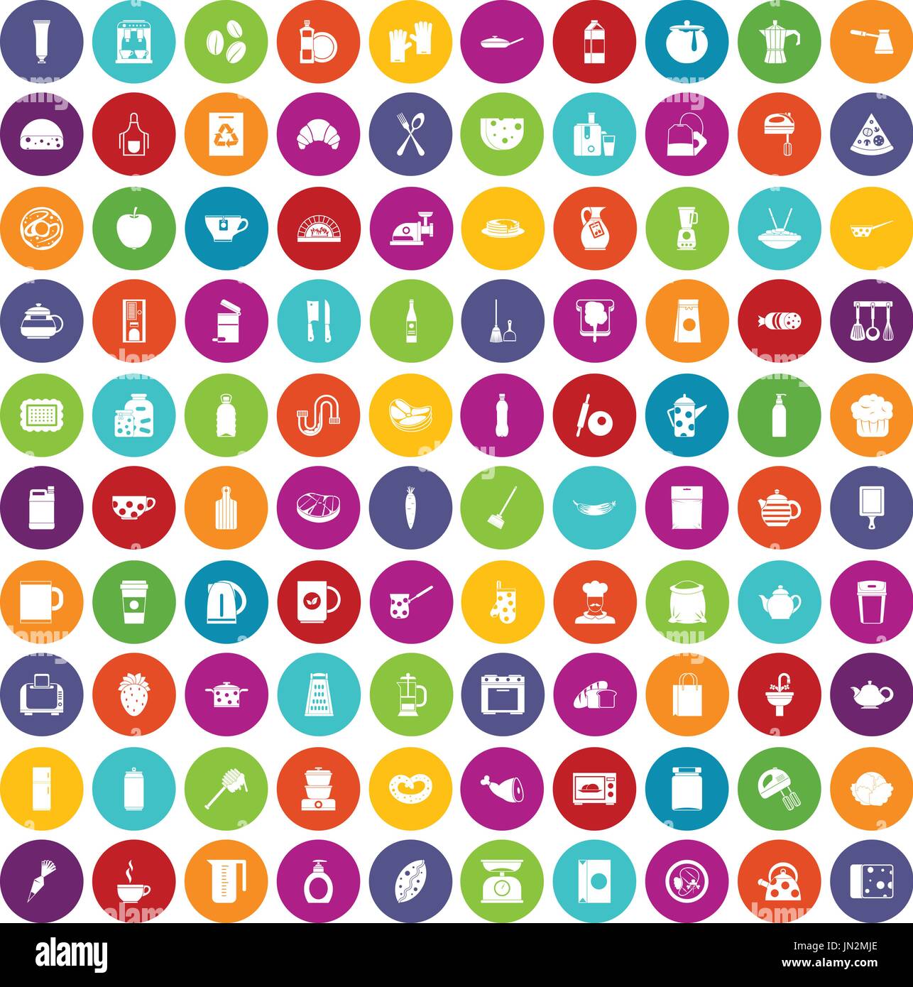 100 kitchen icons set color Stock Vector