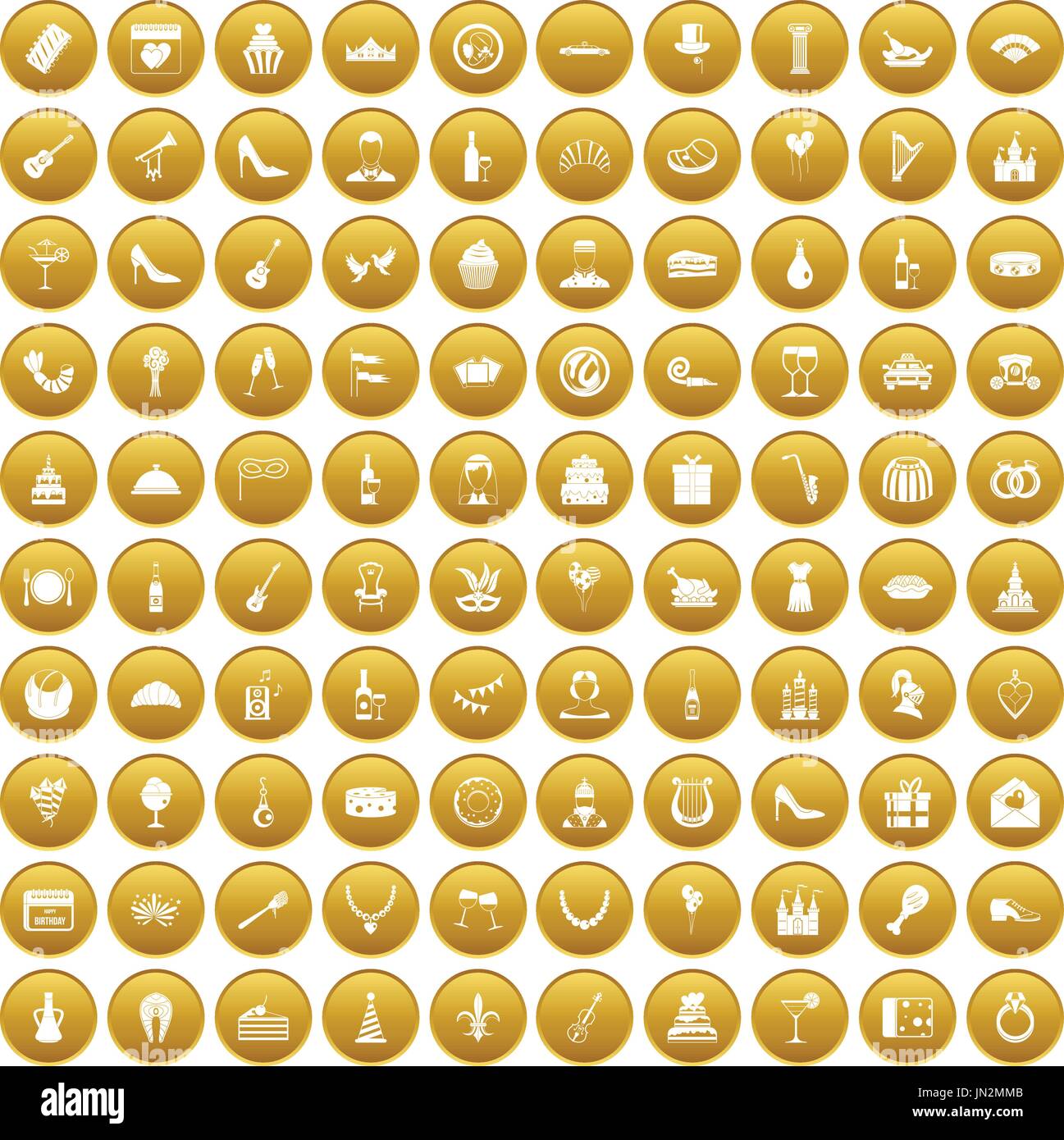 100 banquet icons set gold Stock Vector