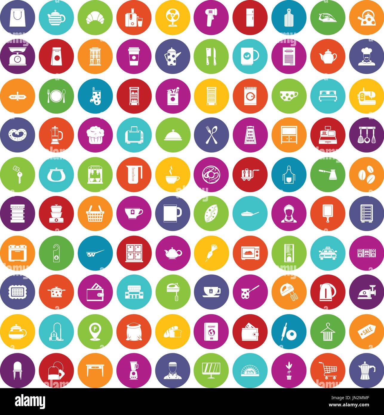 100 kitchen utensils icons set color Stock Vector