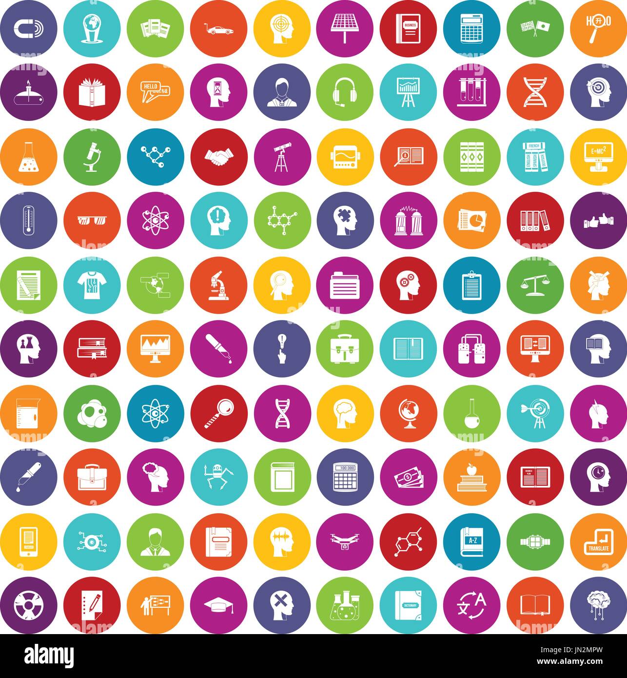 100 knowledge icons set color Stock Vector