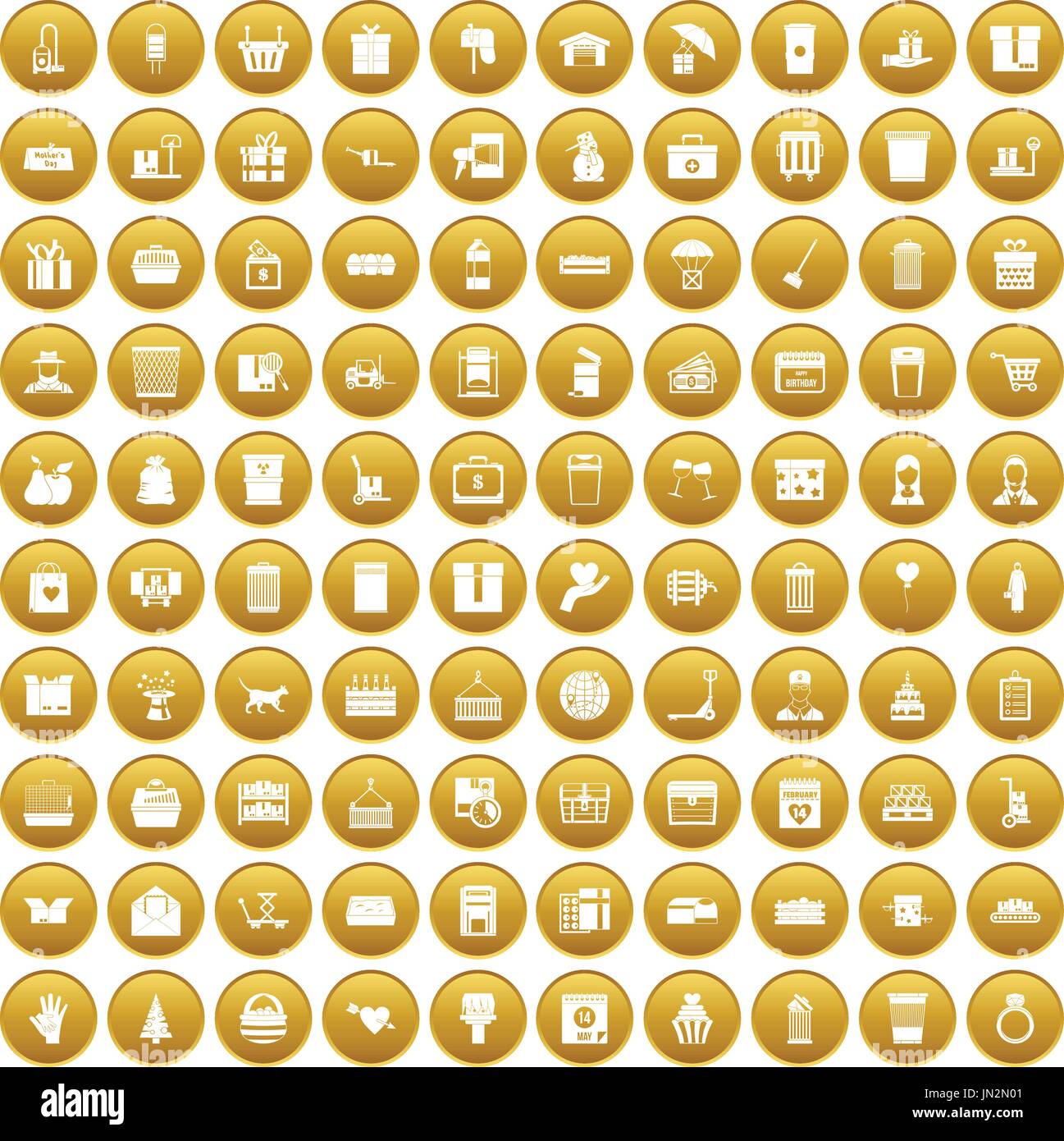100 box icons set gold Stock Vector