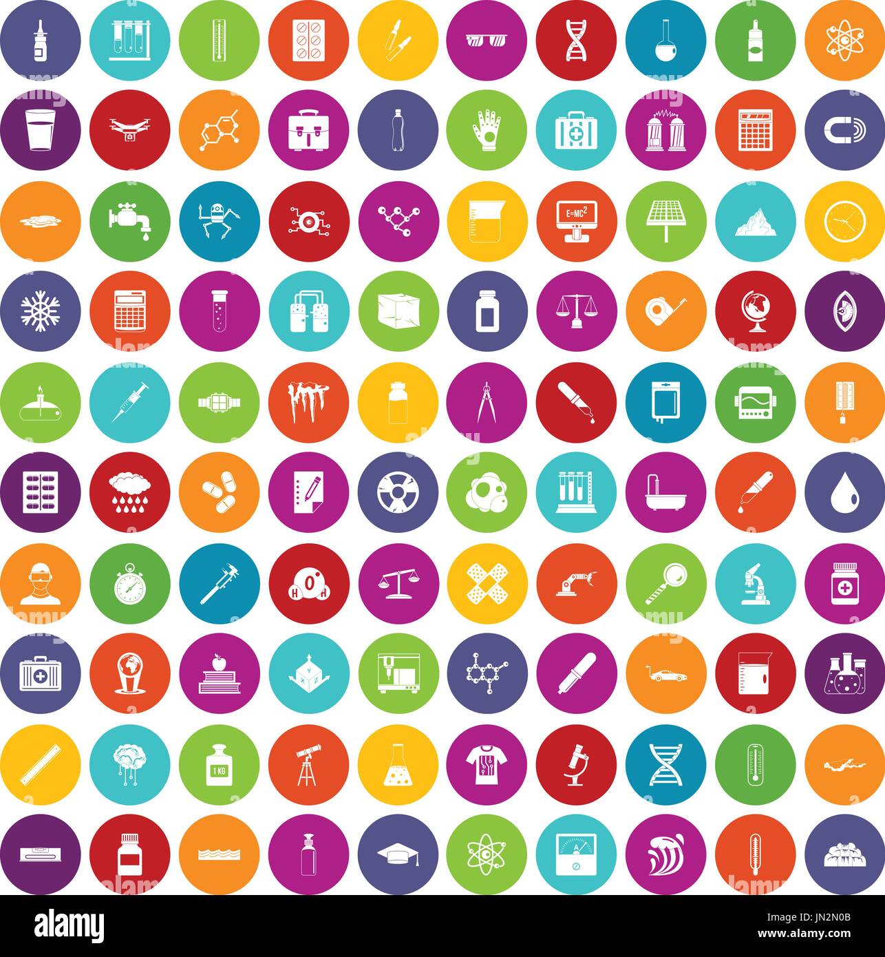 100 laboratory icons set color Stock Vector