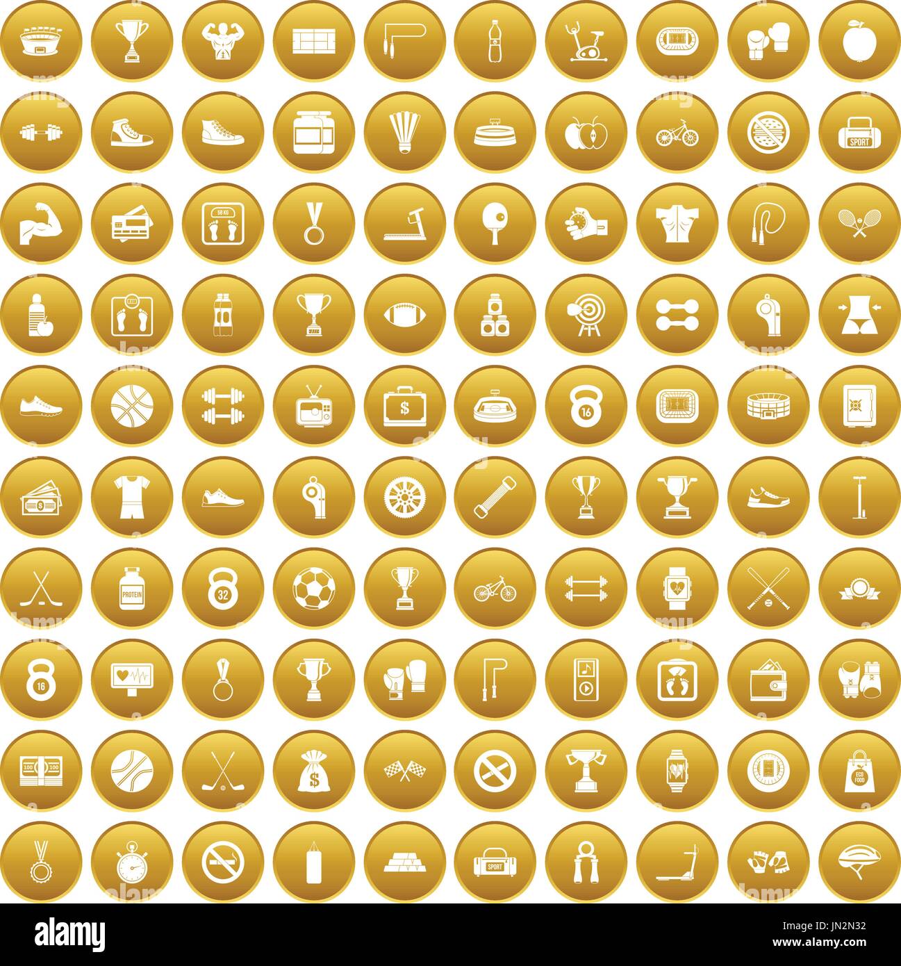 100 boxing icons set gold Stock Vector