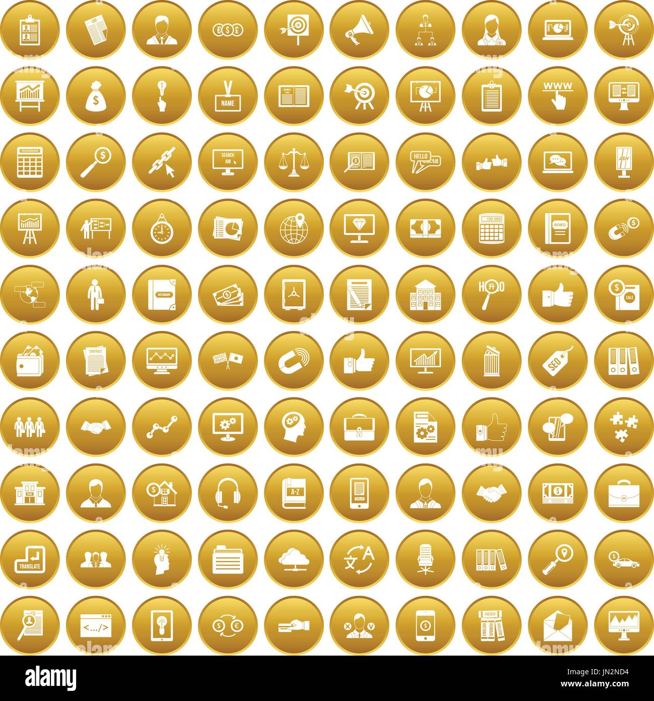 100 business training icons set gold Stock Vector