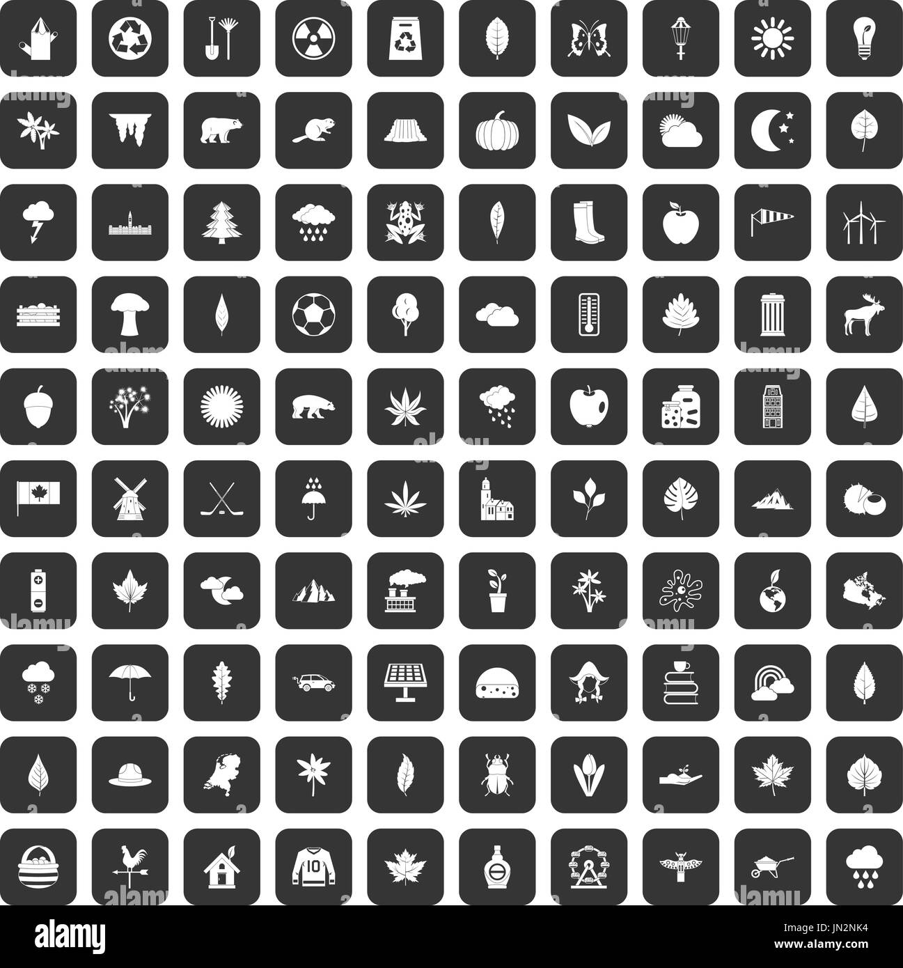 100 leaf icons set black Stock Vector