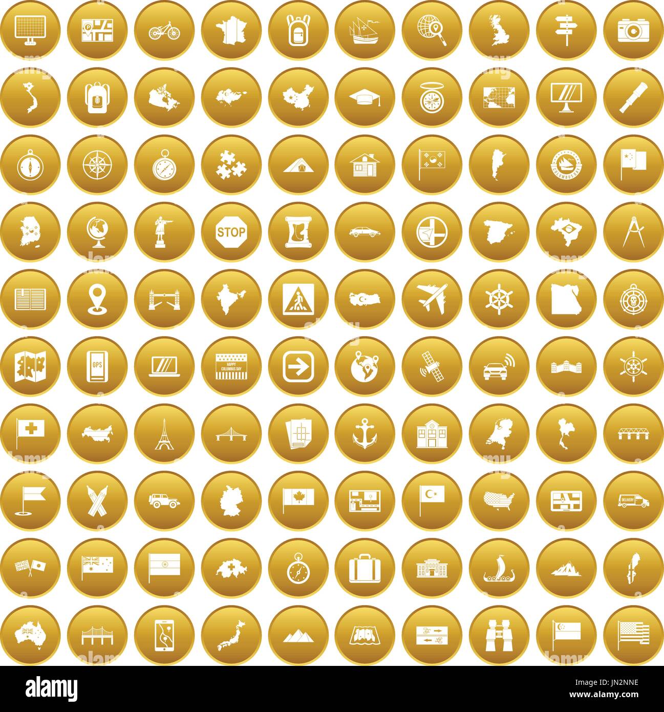 100 cartography icons set gold Stock Vector