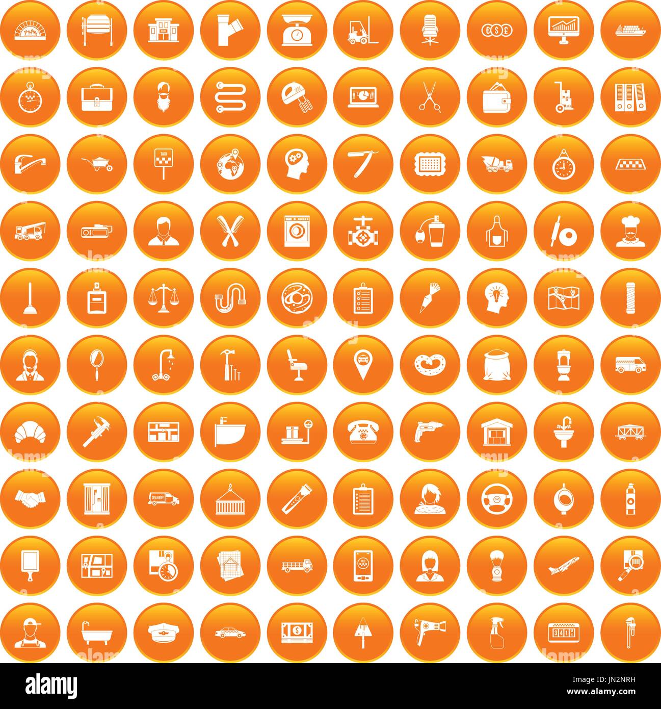 100 work icons set orange Stock Vector