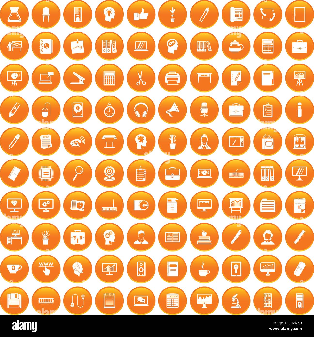 100 work space icons set orange Stock Vector