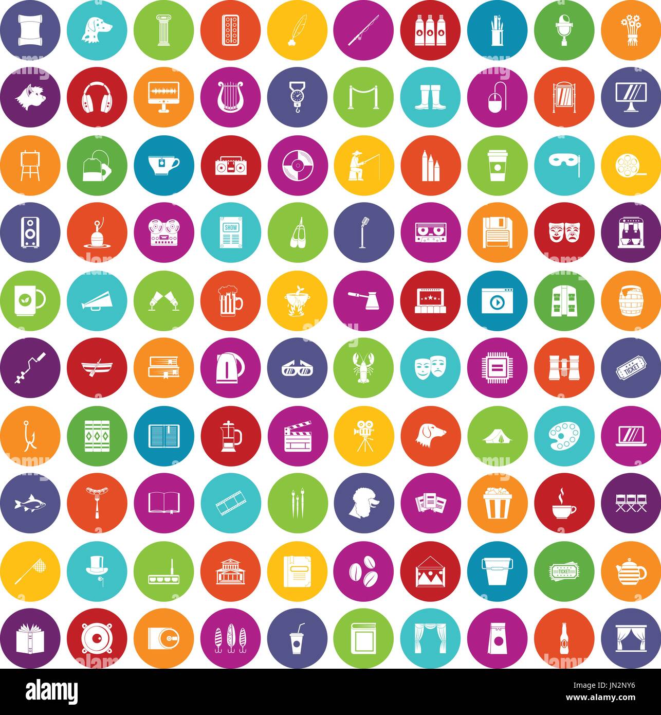 100 leisure icons set color Stock Vector