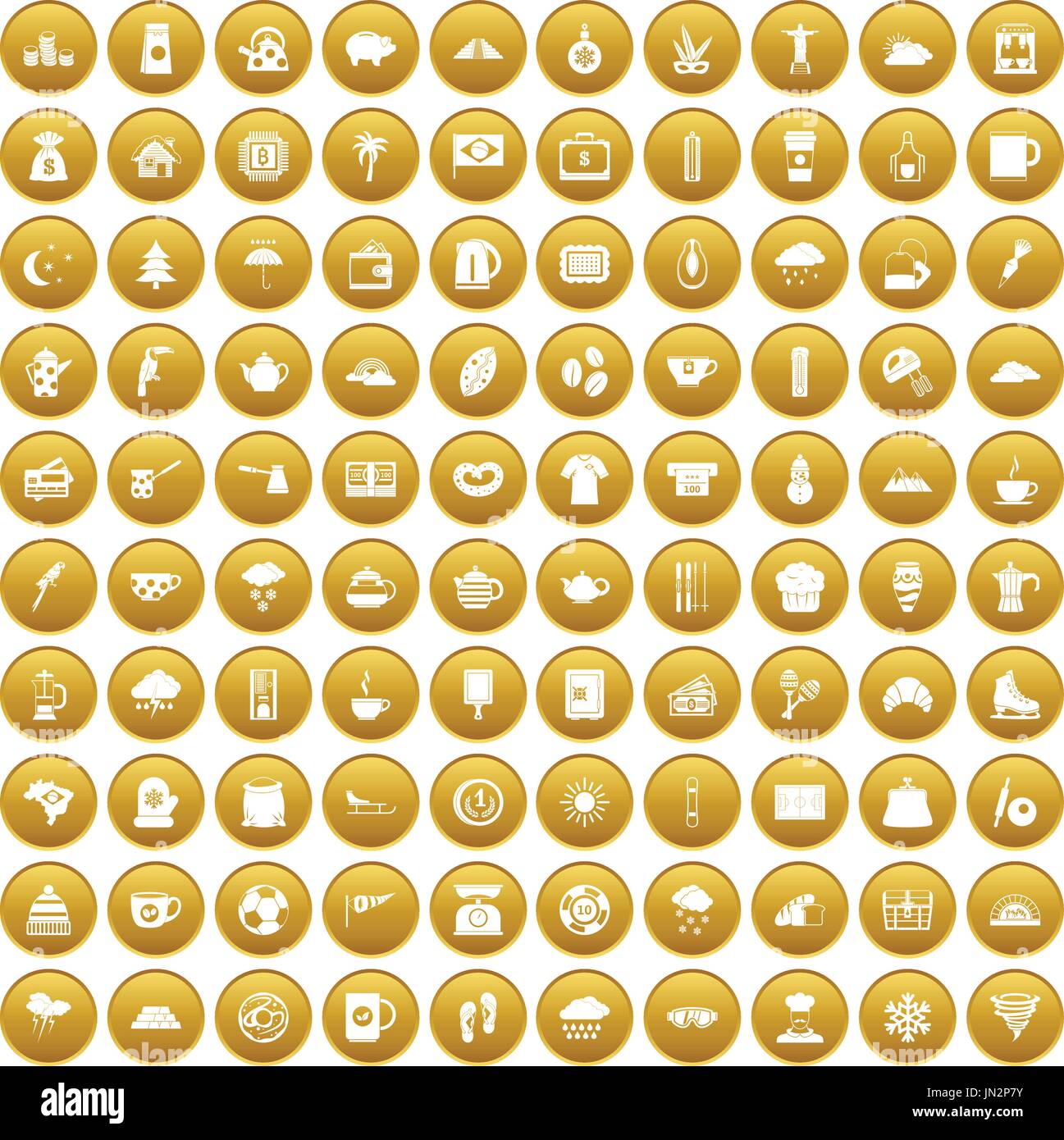 100 coffee cup icons set gold Stock Vector