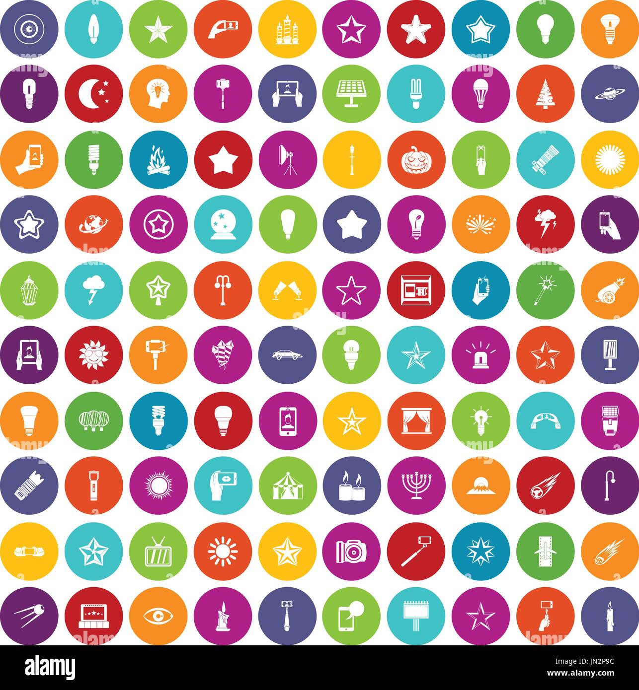 100 light icons set color Stock Vector