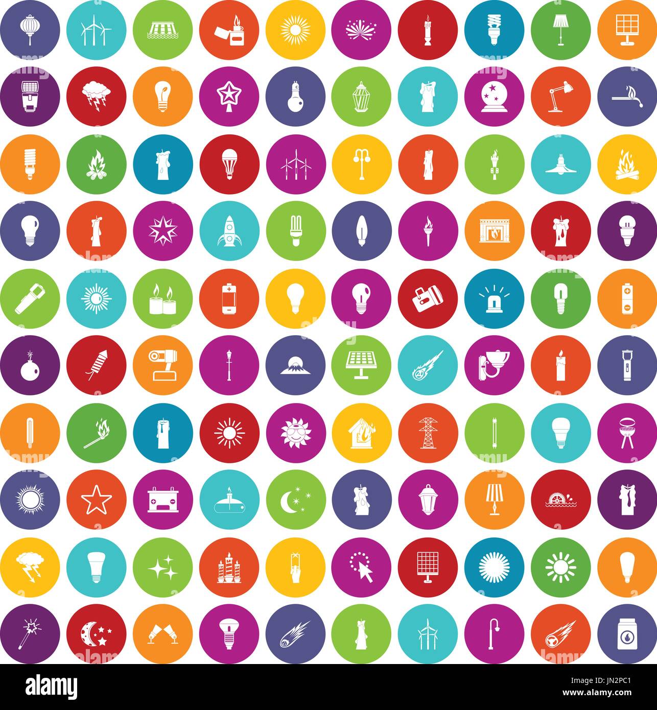 100 light source icons set color Stock Vector