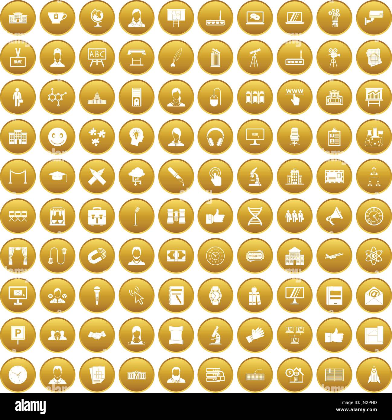 100 conference icons set gold Stock Vector