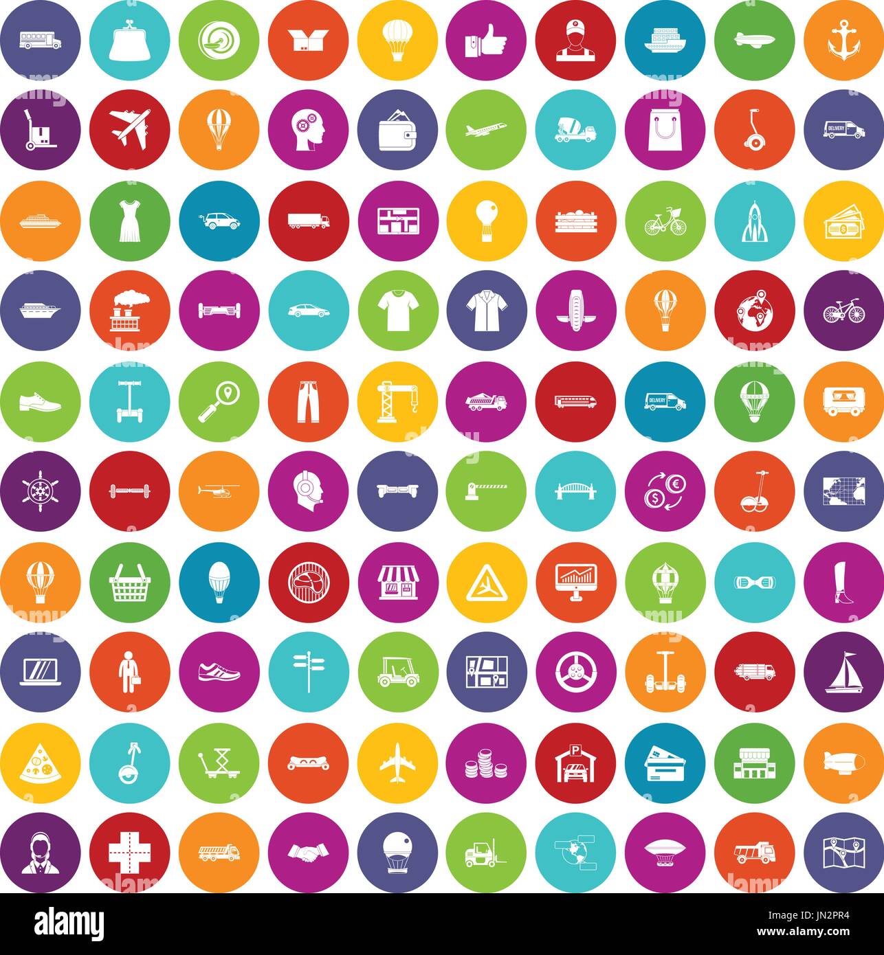 100 logistics icons set color Stock Vector