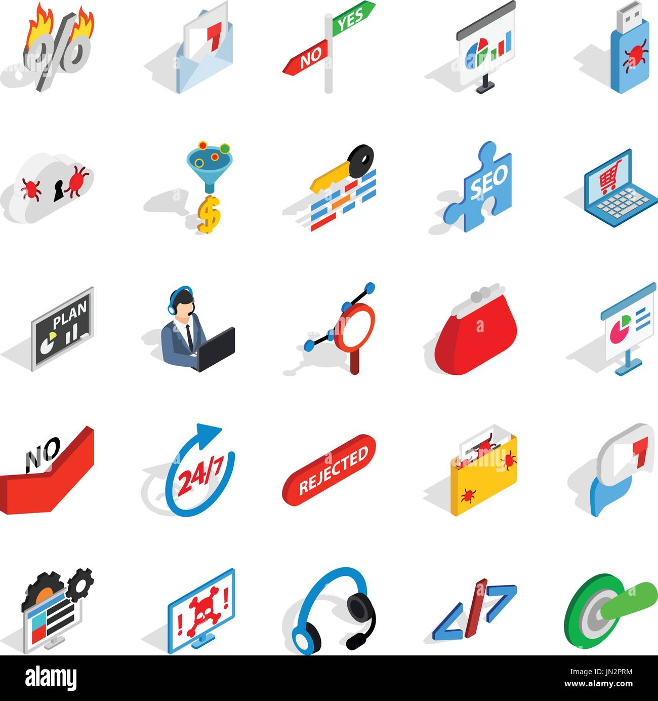 Analytics icons set, isometric style Stock Vector