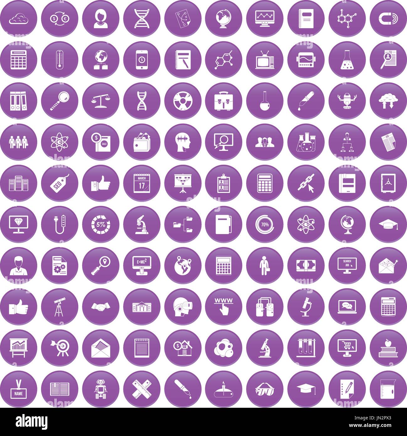100 analytics icons set purple Stock Vector