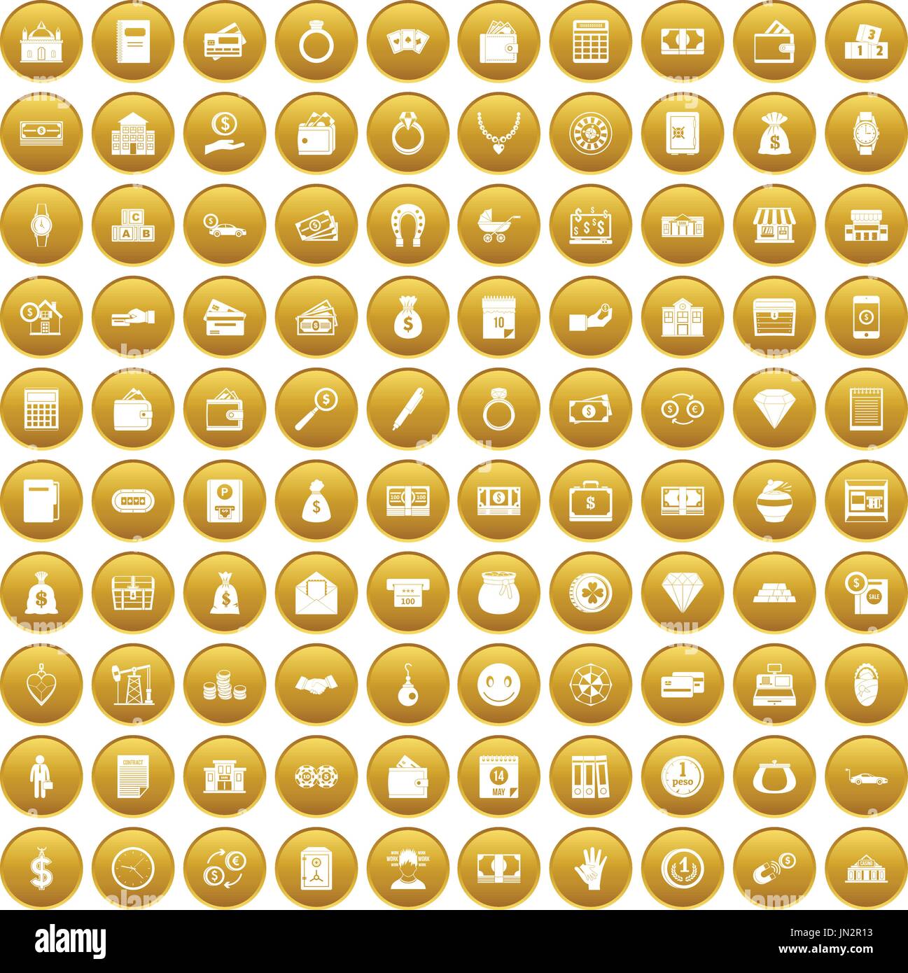 100 deposit icons set gold Stock Vector