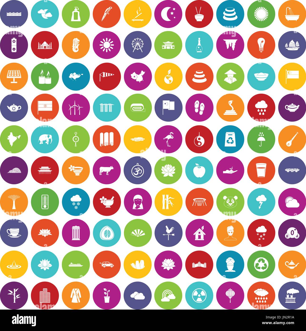100 lotus icons set color Stock Vector