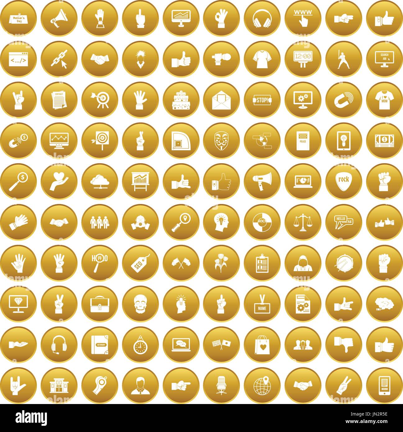 100 different gestures icons set gold Stock Vector