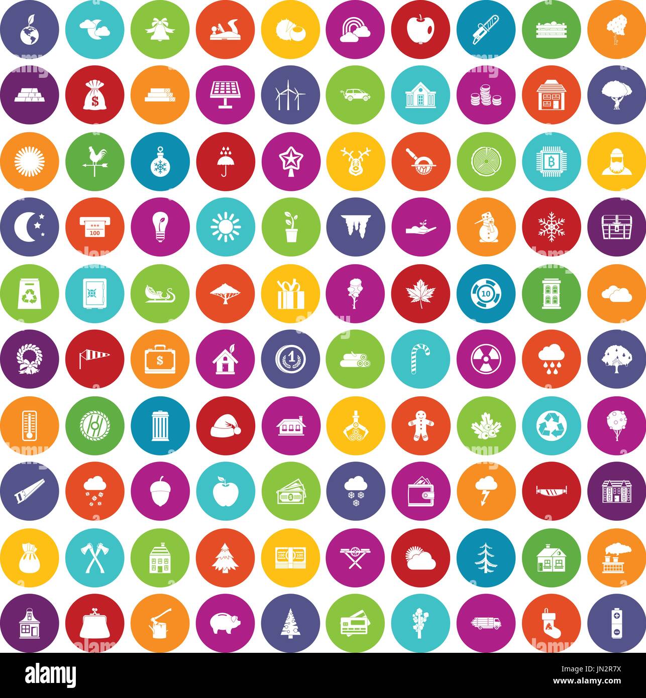 100 lumberjack icons set color Stock Vector