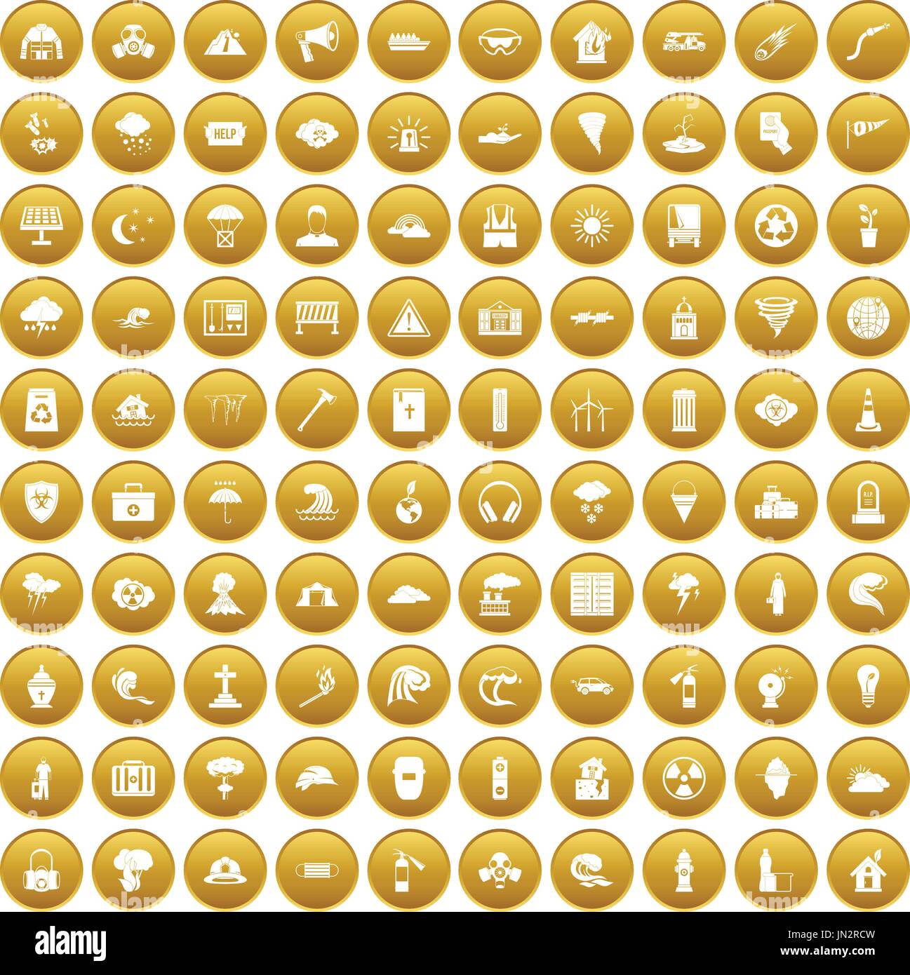 100 disaster icons set gold Stock Vector