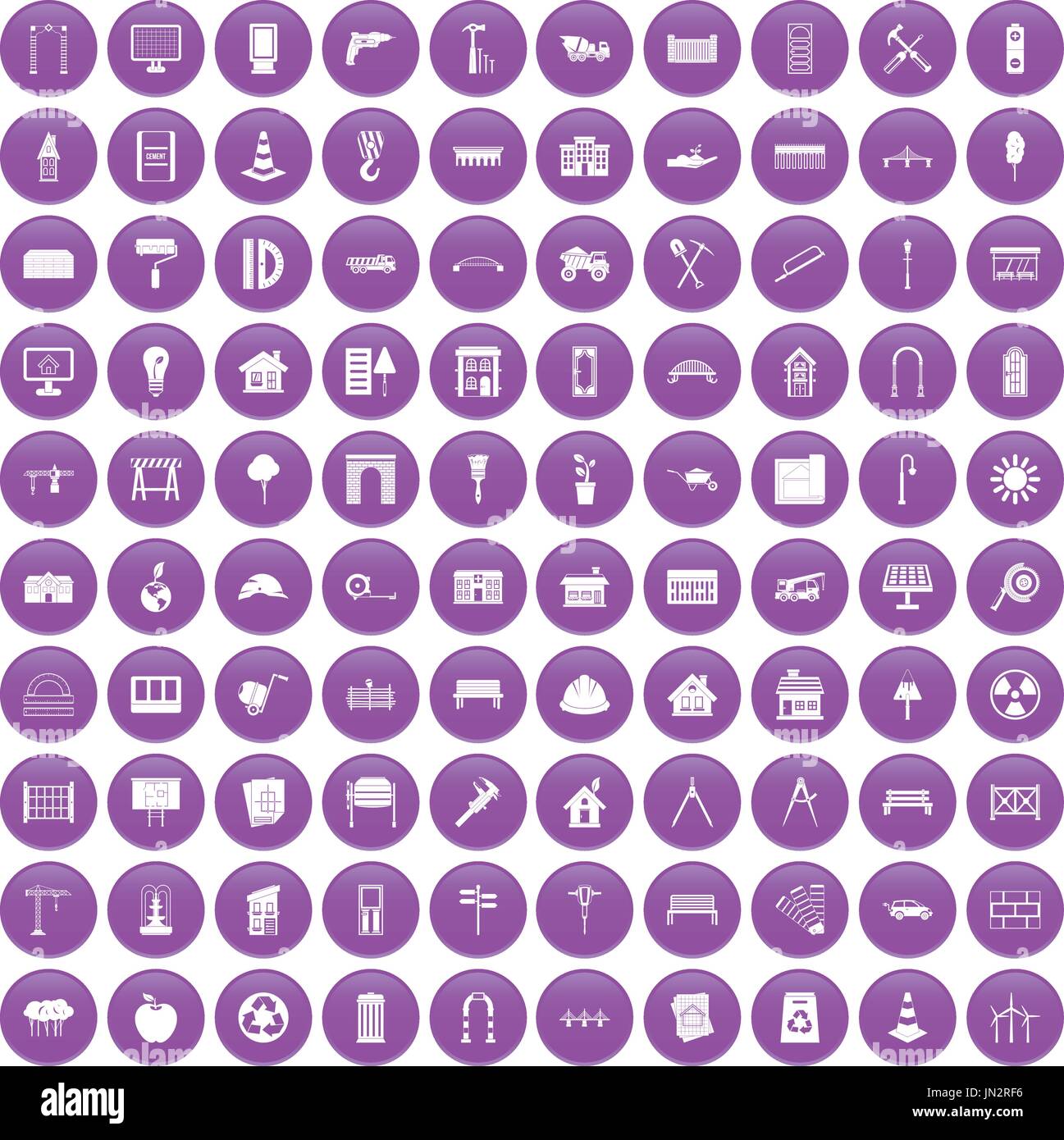 100 architecture icons set purple Stock Vector