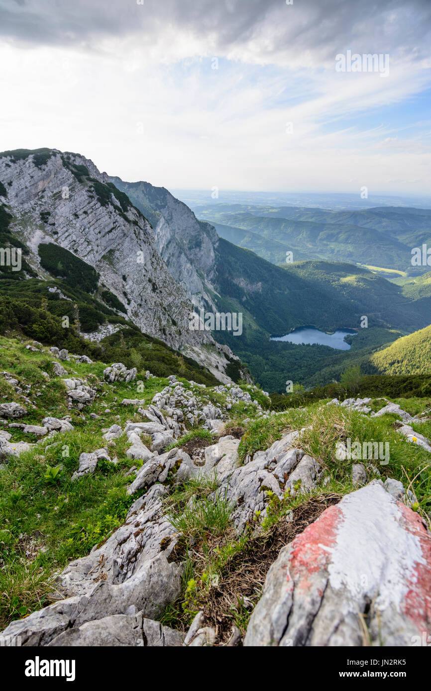 mountain Höllengebirge, lake Hinterer Langbathsee, Ebensee am Traunsee, Salzkammergut, Oberösterreich, Upper Austria, Austria Stock Photo